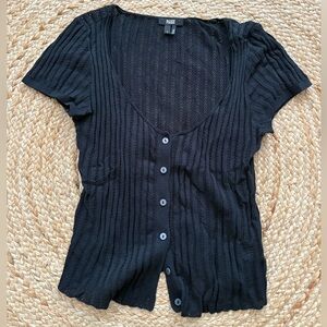 PAIGE Navy Button-Down Knit Top